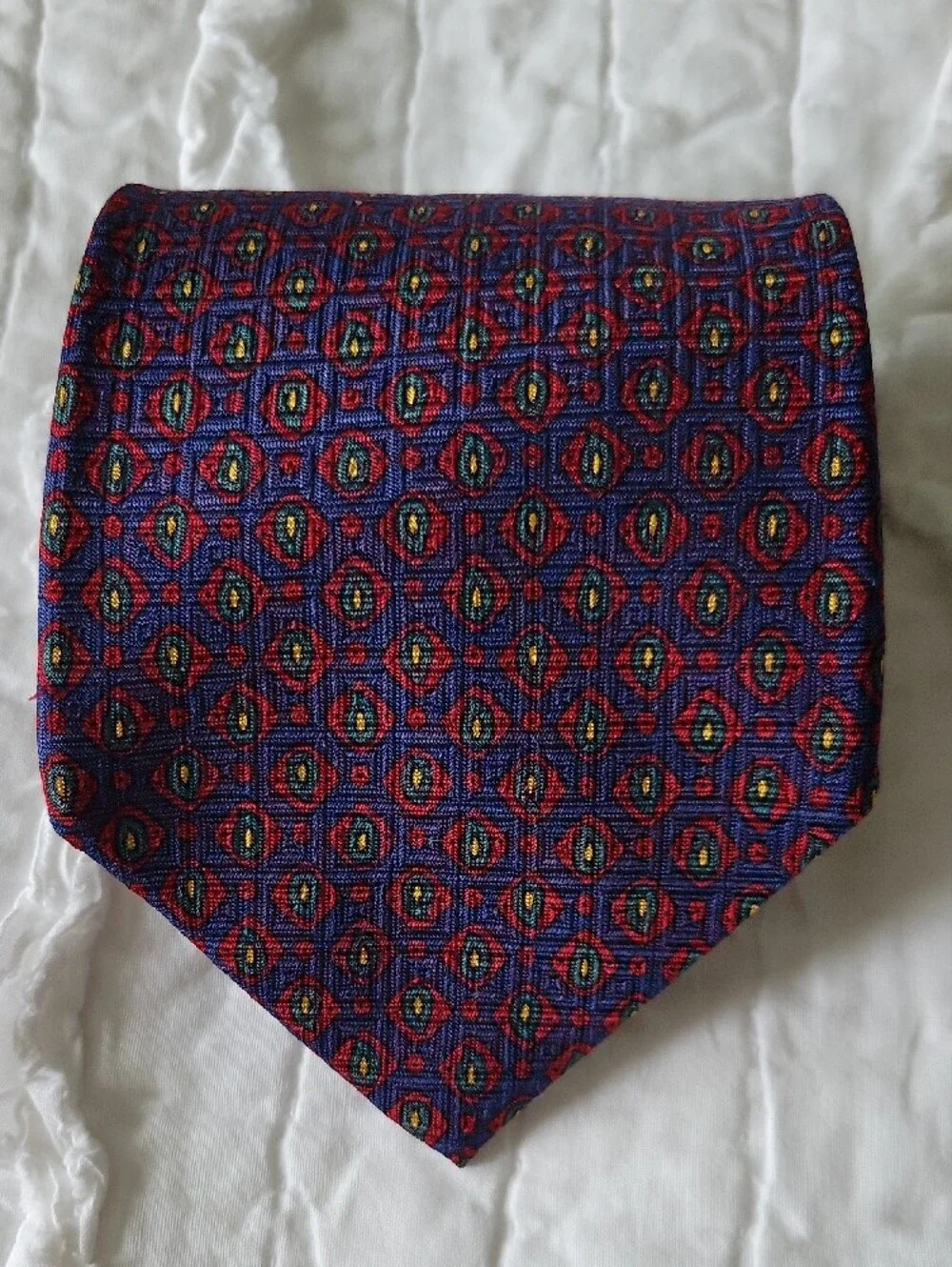 Polo Ralph Lauren Silk Navy Tie with Red/Green Medallion Vintage Like New